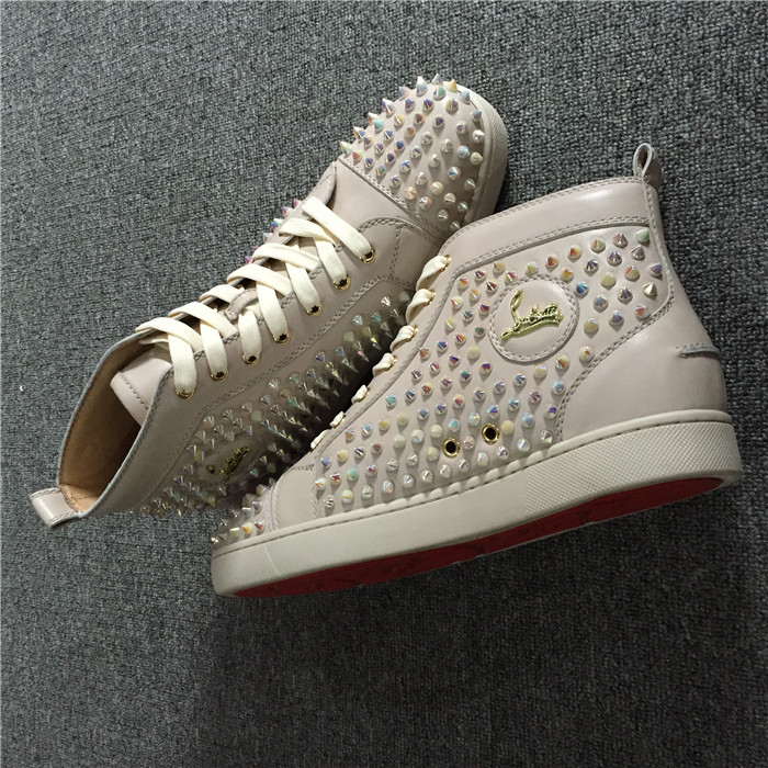 Limited Version Christian Louboutin White Ivory Louis Spikes Flat High-Top Sneakers