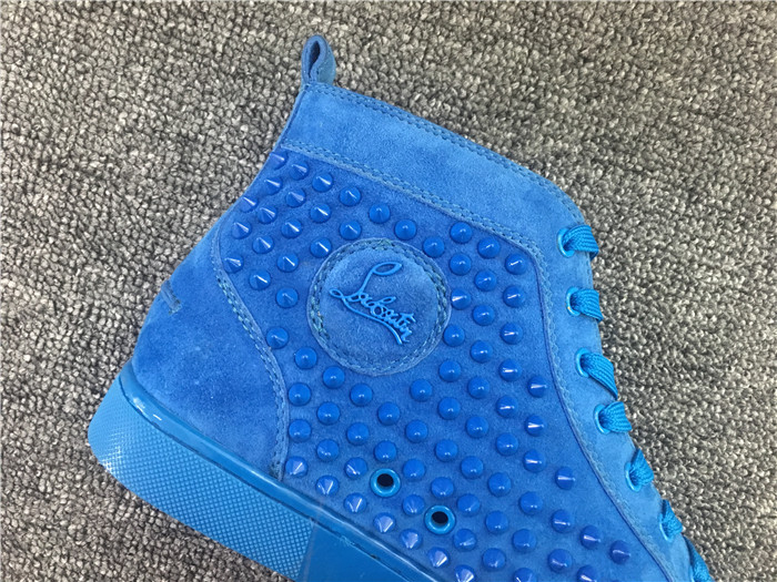 Limited Version Christian Louboutin Louis Spikes Blue Veau Velours Sneakers