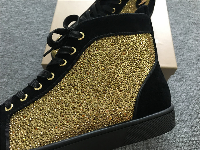 Christian Louboutin gold Louis Strass Men's Flat in smooth black suede