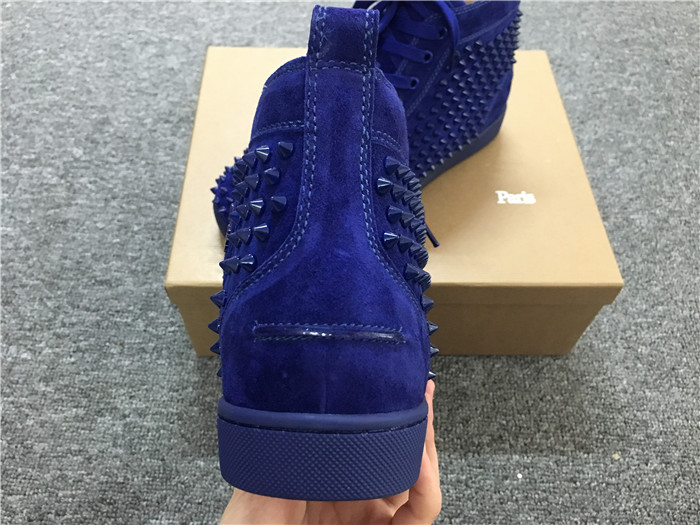 Limited Version Christian Louboutin Blue Louis Spikes Men's Flat Sneakers