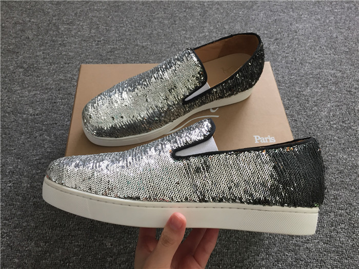 Christian Louboutin Silver Paillette Boat Man Flat Sneakers 