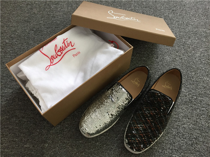 Christian Louboutin Silver Paillette Boat Man Flat Sneakers 