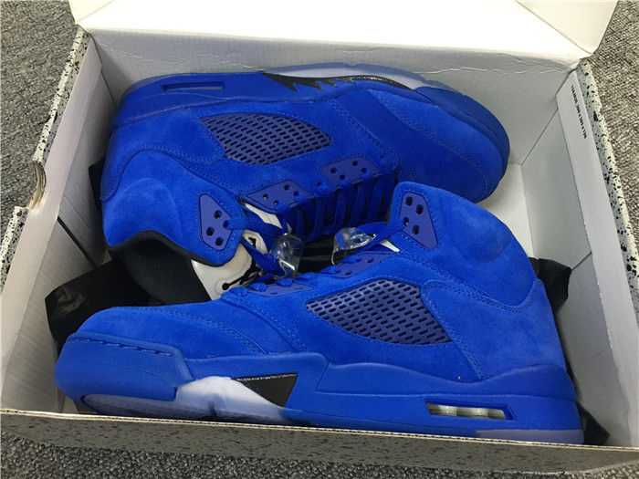 Air Jordan 5 Blue Suede Men Sneakers