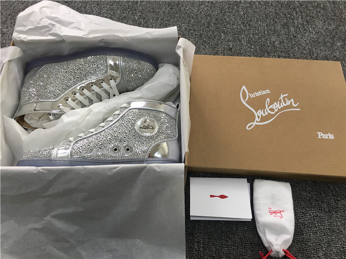 Limited Version Christian Louboutin Louis Silver Strass Men's Flat Sneakers