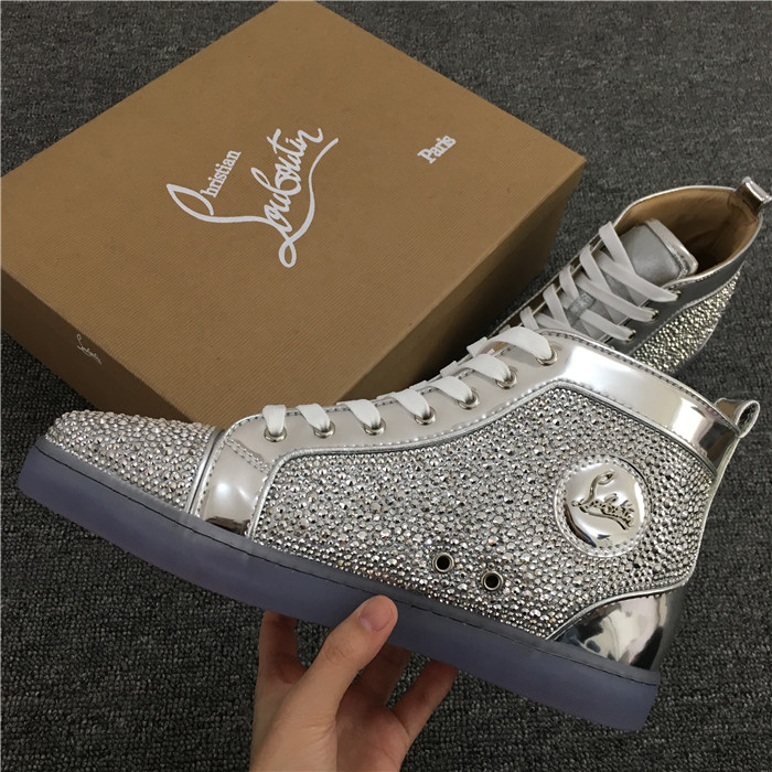 Limited Version Christian Louboutin Louis Silver Strass Men's Flat Sneakers