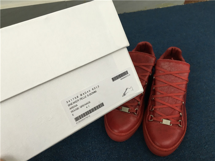 Super Perfect Balenciaga Arena Low Top Creased Leather Sneakers Red