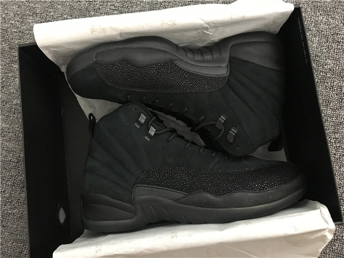 UA 2017 Air Jordan 12 OVO Black/Black-Metallic Gold Sneakers