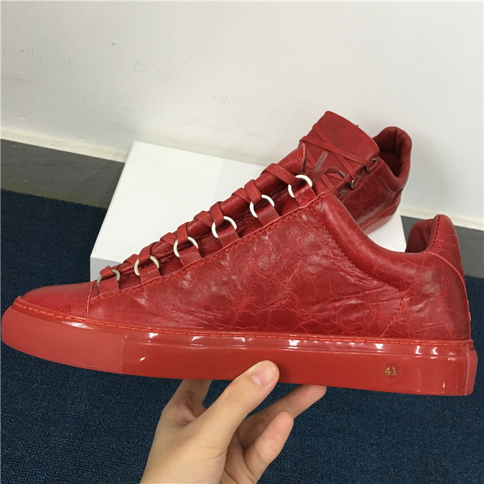 Super Perfect Balenciaga Arena Low Top Creased Leather Sneakers Red