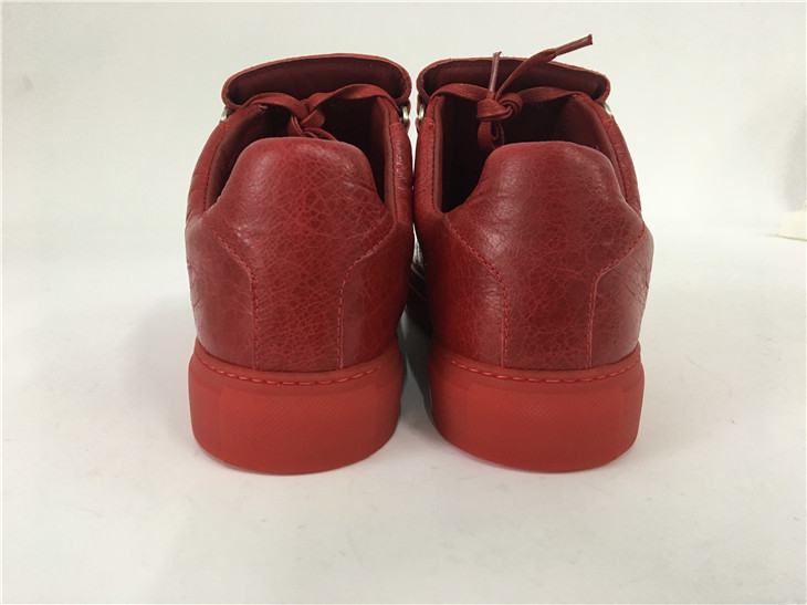 Balenciaga Arena Red Low Top Creased Leather Sneakers