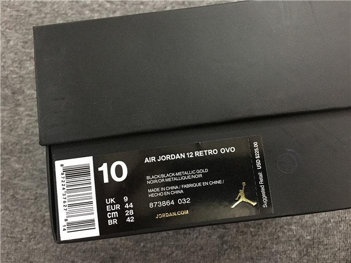 UA 2017 Air Jordan 12 OVO Black/Black-Metallic Gold Sneakers