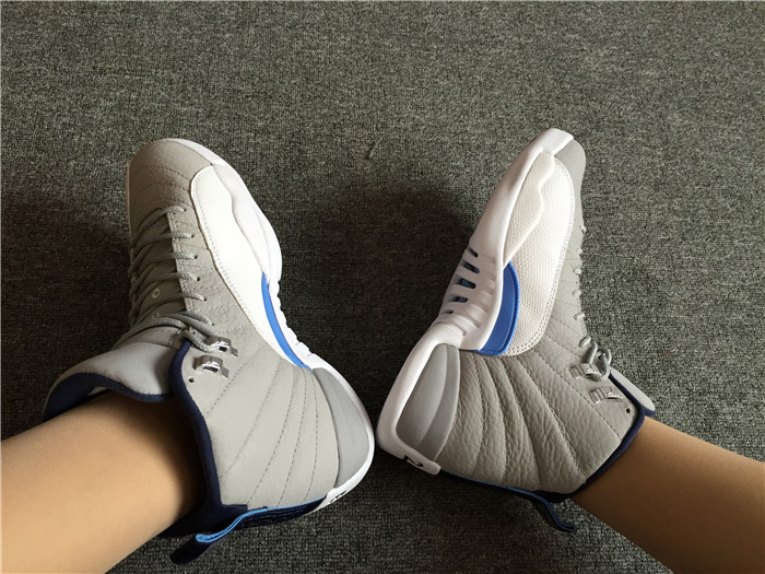 Air Jordan 12 Grey Blue White High-Top Men Sneakers