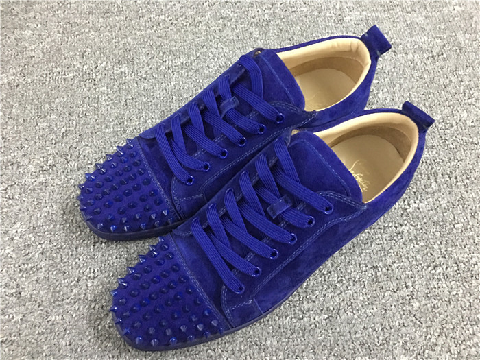 Christian Louboutin Louis Junior Spikes Men's Flat Low Top Suede Blue Sneakers