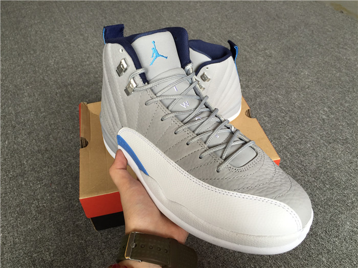 Air Jordan 12 Grey Blue White High-Top Men Sneakers