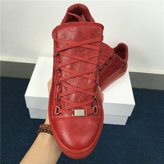 Super Perfect Balenciaga Arena Low Top Creased Leather Sneakers Red