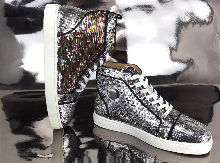 Super Perfect Christian Louboutin Bip Bip Orlato Silver Sequin High Top Sneakers