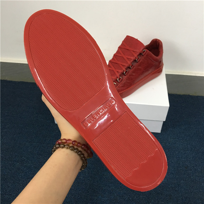 Super Perfect Balenciaga Arena Low Top Creased Leather Sneakers Red