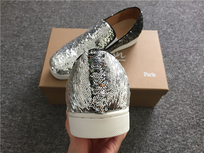 Christian Louboutin Silver Paillette Boat Man Flat Sneakers 