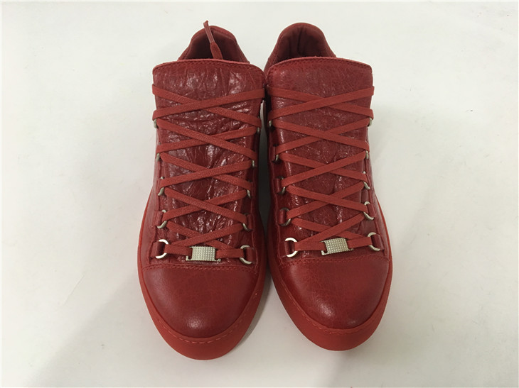 Balenciaga Arena Red Low Top Creased Leather Sneakers