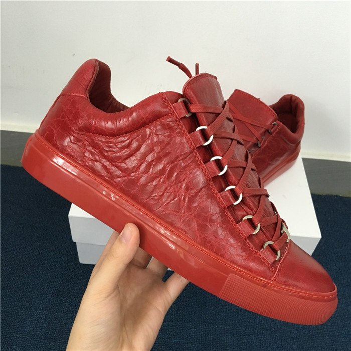 Super Perfect Balenciaga Arena Low Top Creased Leather Sneakers Red