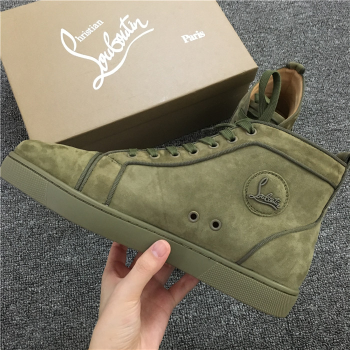 Christian Louboutin Louis Orlato Flat High Top Suede Sneaker in Poivre Vert Color