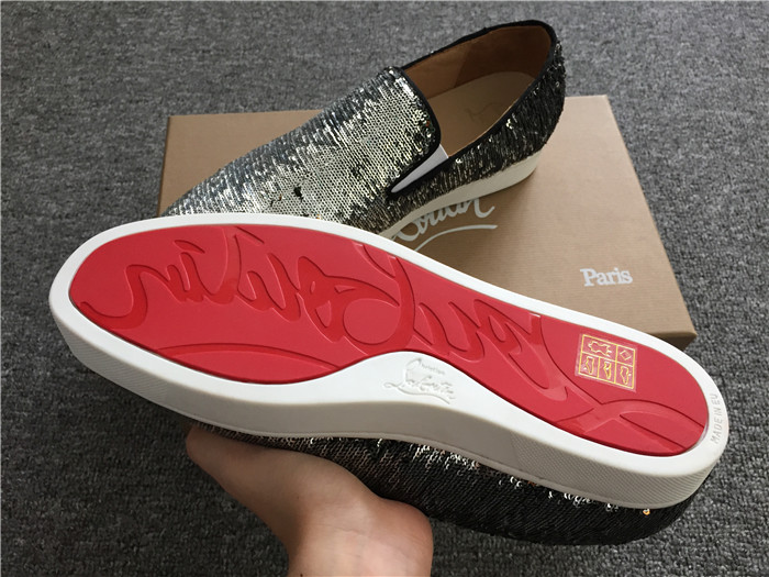 Christian Louboutin Silver Paillette Boat Man Flat Sneakers 