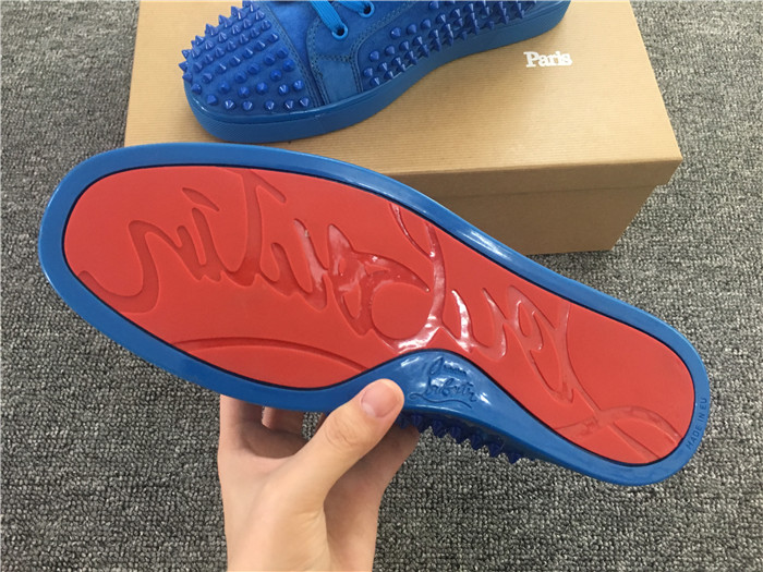 Limited Version Christian Louboutin Louis Spikes Blue Veau Velours Sneakers