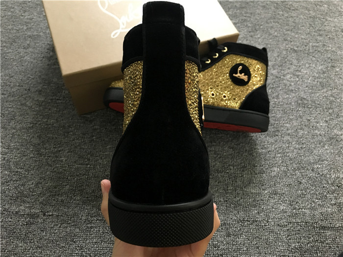 Christian Louboutin gold Louis Strass Men's Flat in smooth black suede