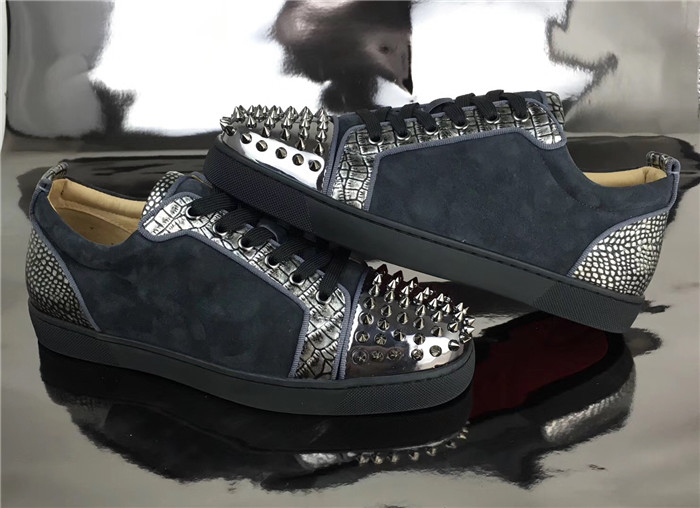 Super Perfect Christian Louboutin Louis Junior Spikes Orlato Blue Sneakers