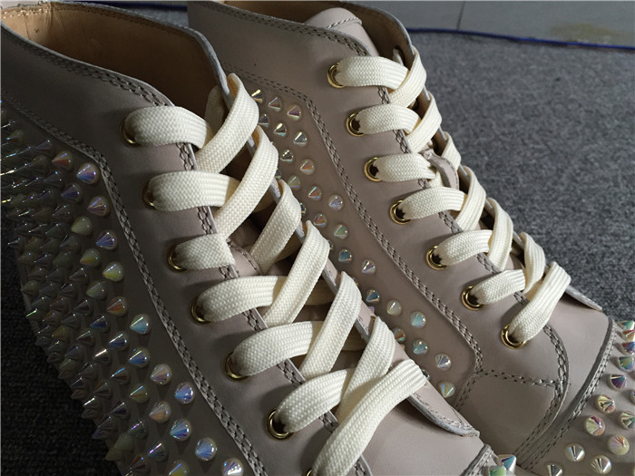 Limited Version Christian Louboutin White Ivory Louis Spikes Flat High-Top Sneakers