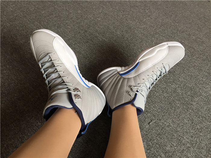 Air Jordan 12 Grey Blue White High-Top Men Sneakers