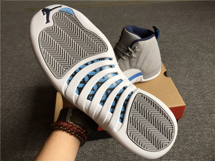 Air Jordan 12 Grey Blue White High-Top Men Sneakers