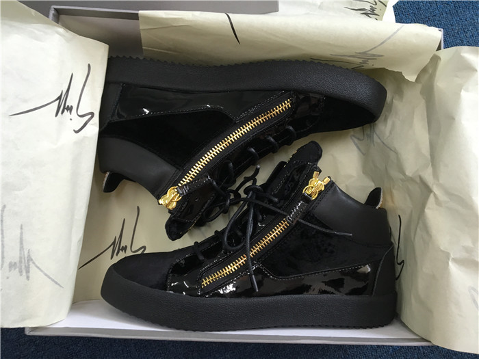 High End Giuseppe Zanotti Gold Zippers Black Velvet Middle Men Sneakers