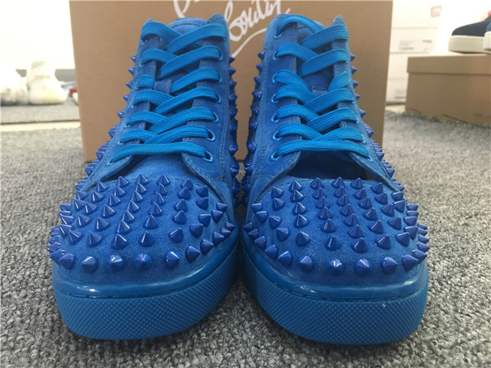 Limited Version Christian Louboutin Louis Spikes Blue Veau Velours Sneakers