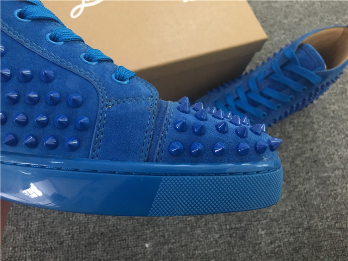 Limited Version Christian Louboutin Louis Spikes Blue Veau Velours Sneakers