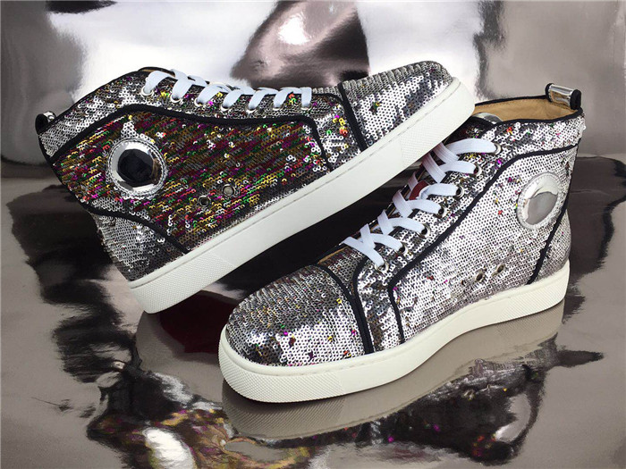 Super Perfect Christian Louboutin Bip Bip Orlato Silver Sequin High Top Sneakers