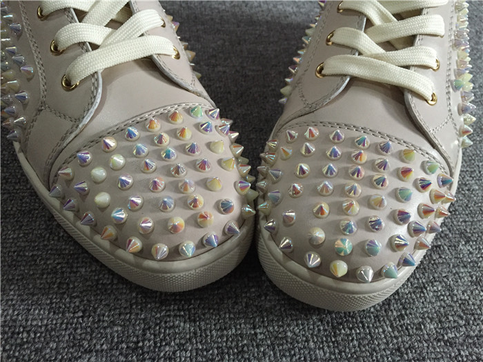 Limited Version Christian Louboutin White Ivory Louis Spikes Flat High-Top Sneakers