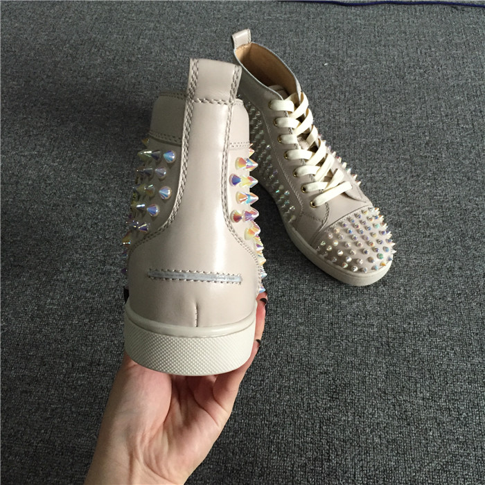 Limited Version Christian Louboutin White Ivory Louis Spikes Flat High-Top Sneakers