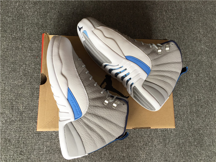 Air Jordan 12 Grey Blue White High-Top Men Sneakers