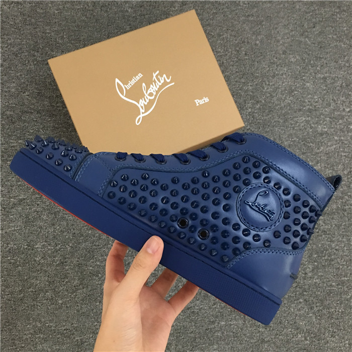 Limited Version Christian Louboutin Louis Spikes Men's Flat Sneakers-Dark Blue