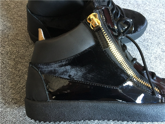 High End Giuseppe Zanotti Gold Zippers Black Velvet Middle Men Sneakers