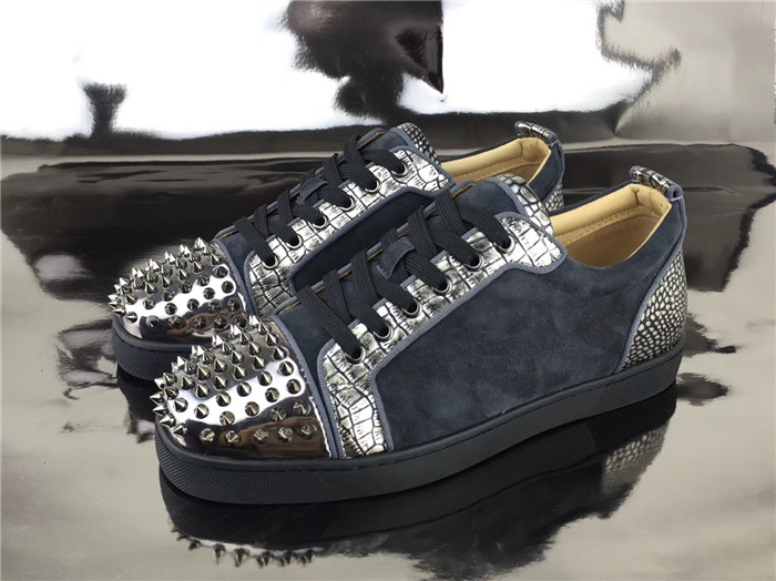 Super Perfect Christian Louboutin Louis Junior Spikes Orlato Blue Sneakers