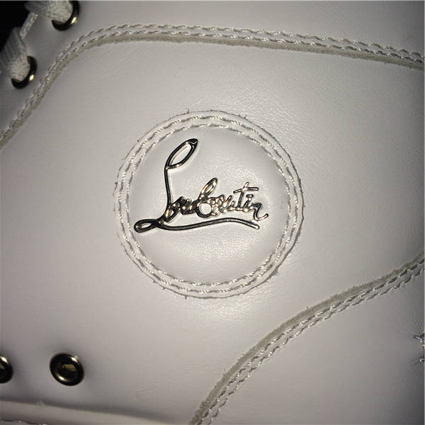 Limited Version Christian Louboutin Louis Spike Men Flat High Top White Sneaker Glossy Red Sole 