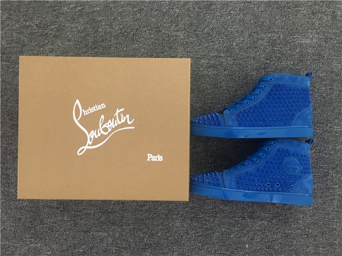 Limited Version Christian Louboutin Louis Spikes Blue Veau Velours Sneakers