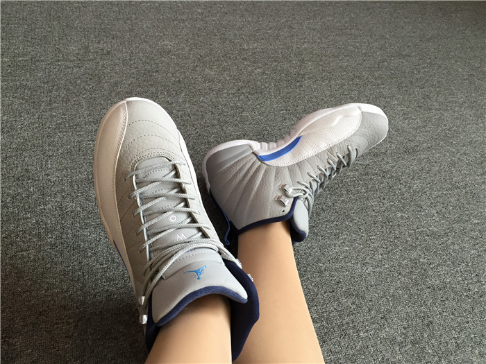 Air Jordan 12 Grey Blue White High-Top Men Sneakers