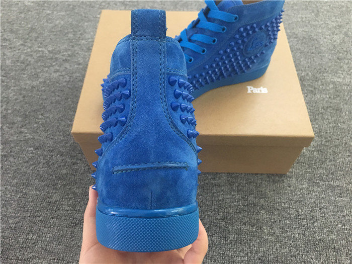 Limited Version Christian Louboutin Louis Spikes Blue Veau Velours Sneakers