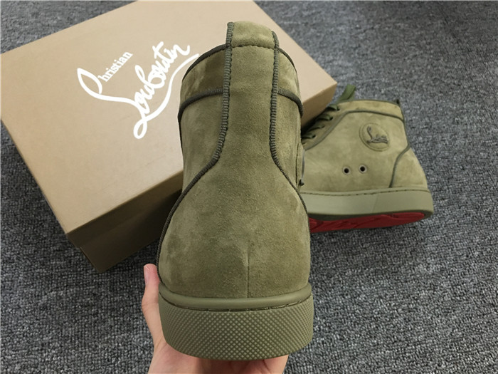 Christian Louboutin Louis Orlato Flat High Top Suede Sneaker in Poivre Vert Color