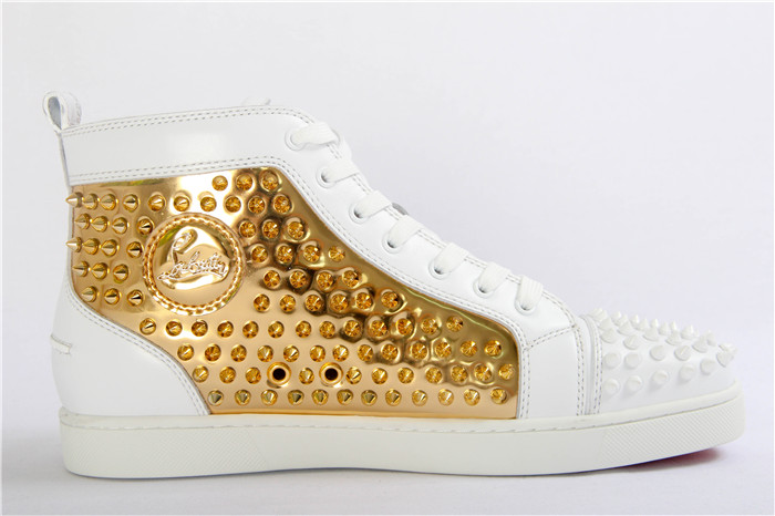 Christian Louboutin Flat High Top Spikes in Latte and Metallic gold