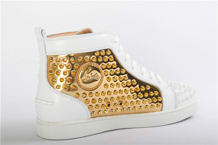 Christian Louboutin Flat High Top Spikes in Latte and Metallic gold