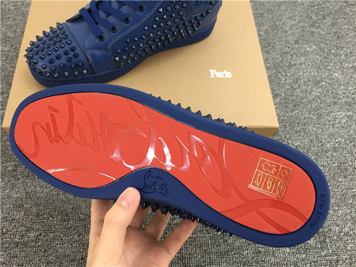 Limited Version Christian Louboutin Louis Spikes Men's Flat Sneakers-Dark Blue