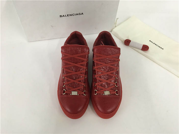 Balenciaga Arena Red Low Top Creased Leather Sneakers